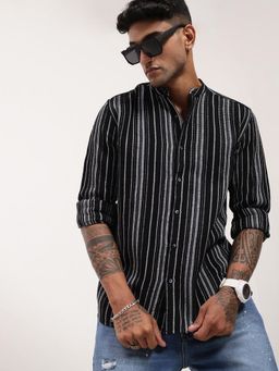 SHOWOFF - Mens Black Striped Slim Fit Shirt
