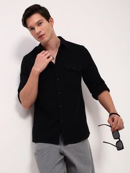 SHOWOFFFF - Mens Black Solid Slim Fit Shirt