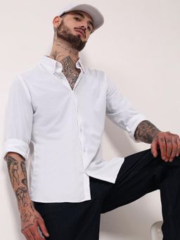 SHOWOFF - Mens White Solid Slim Fit Shirt