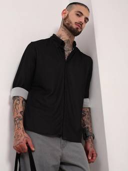 SHOWOFFFF - Mens Black Solid Slim Fit Shirt