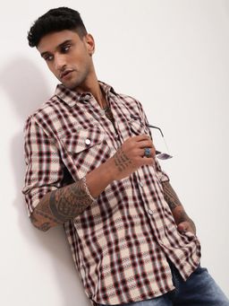 SHOWOFF - Mens Beige Checked Slim Fit Shacket