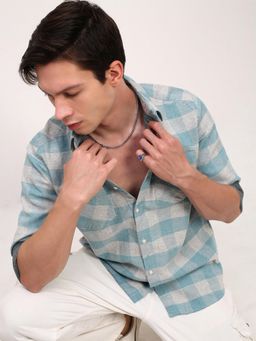 SHOWOFF - Mens Blue Checked Slim Fit Shirt