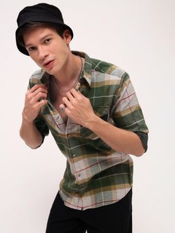 SHOWOFFFF - Mens Green Checked Slim Fit Shirt