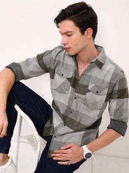 SHOWOFFFF - Mens Green Checked Slim Fit Shirt