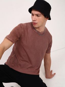 SHOWOFF - Men Peach Solid T-Shirt
