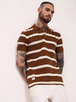 SHOWOFF - Edition Men Brown Striped Polo T-Shirt