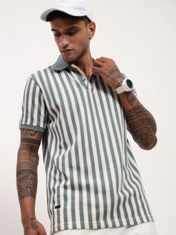 SHOWOFF - Men Blue Striped Polo T-Shirt
