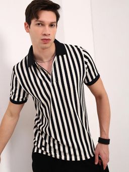 SHOWOFFFF - Men Black Striped Polo T-Shirt