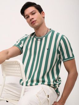 SHOWOFFFF - Men Green Striped T-Shirt