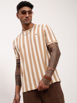 SHOWOFF - Men Beige Striped T-Shirt