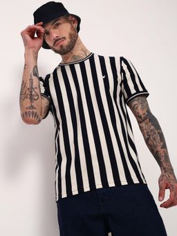 SHOWOFF - Men Navy Blue Striped T-Shirt