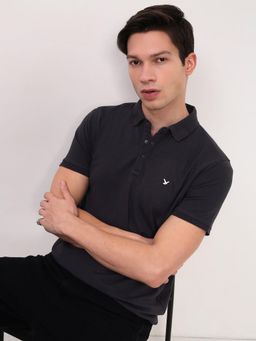 SHOWOFF - Men Charcoal Solid Polo T-Shirt