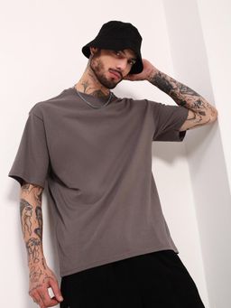 SHOWOFF - Edition Men Grey Solid Oversized T-Shirt