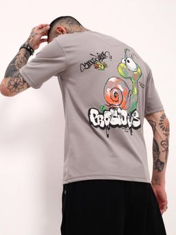 SHOWOFF - Edition Men Grey Graphic Oversized T-Shirt