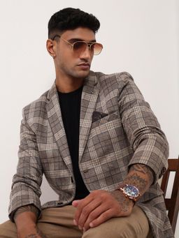 SHOWOFF - Mens Grey Checks Single Breasted Blazer