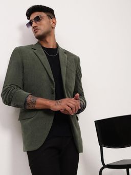 SHOWOFF - Mens Green Solid Single Breasted Blazer