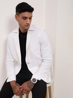 SHOWOFF - Mens White Solid Single Breasted Blazer