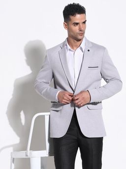 SHOWOFF - Mens Grey Solid Single Breasted Blazer