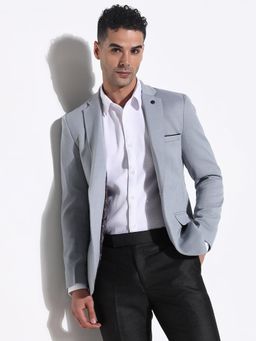 SHOWOFFFF - Mens Grey Solid Single Breasted Blazer