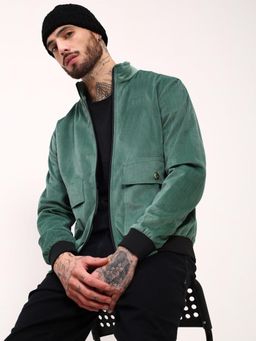 SHOWOFF - Mens Green Solid Bomber Jacket