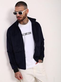 SHOWOFF - Mens Navy Blue Solid Bomber Jacket