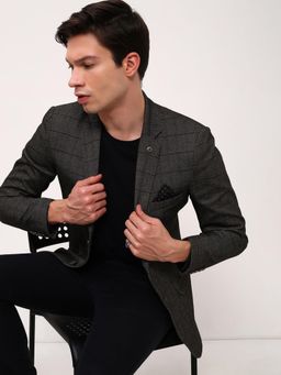 SHOWOFF - Mens Olive Checks Single Breasted Blazer