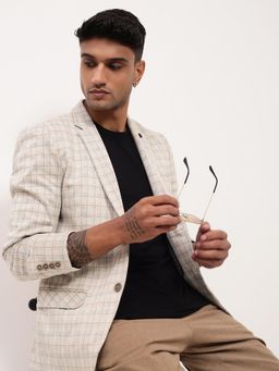SHOWOFF - Mens Cream Checks Single Breasted Blazer