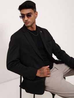 SHOWOFF - Mens Black Solid Single Breasted Blazer