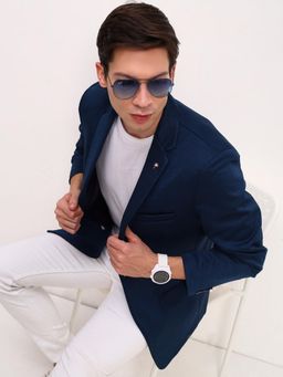 SHOWOFF - Mens Teal Solid Single Breasted Blazer