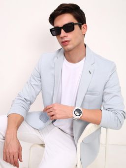 SHOWOFF - Mens Blue Solid Single Breasted Blazer