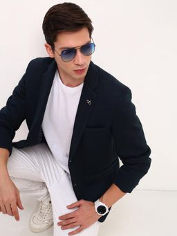 SHOWOFFFF - Mens Teal Solid Single Breasted Blazer