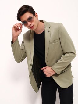 SHOWOFF - Mens Green Solid Single Breasted Blazer