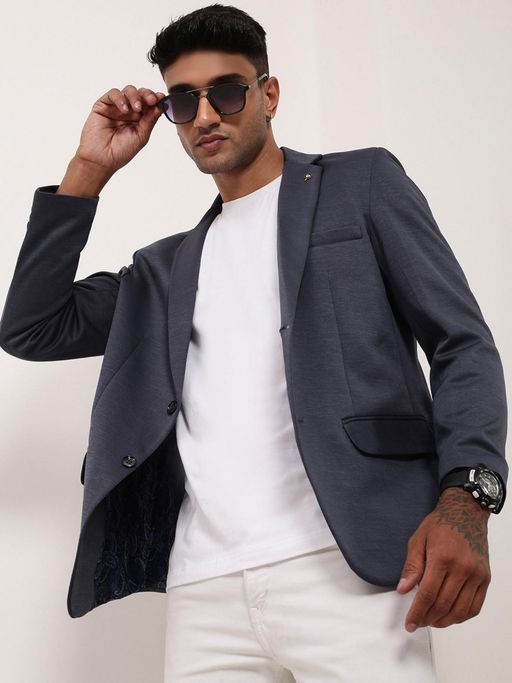 SHOWOFFFF Mens Grey Solid Single Breasted Blazer