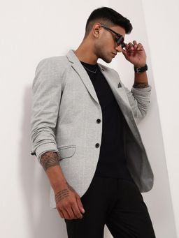 SHOWOFF - Mens Grey Checks Single Breasted Blazer