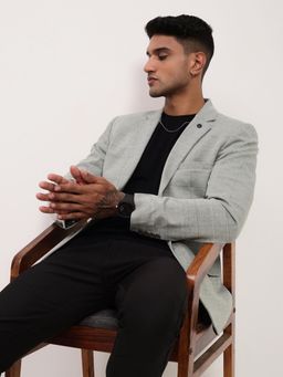 SHOWOFF - Mens Grey Checks Single Breasted Blazer
