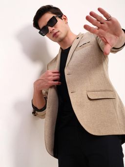 SHOWOFF - Mens Brown Solid Single Breasted Blazer