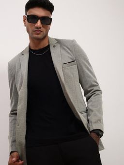 SHOWOFF - Mens Grey Solid Single Breasted Blazer