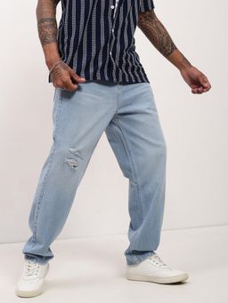 SHOWOFF - Mens Blue Solid Wide Leg Jeans