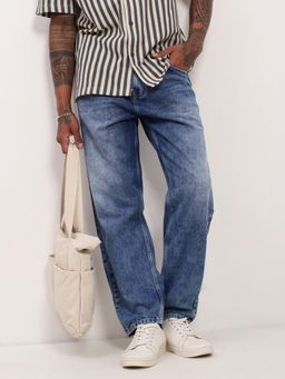 SHOWOFF - Mens Blue Solid Loose Jeans