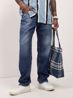 SHOWOFF - Mens Blue Solid Loose Jeans