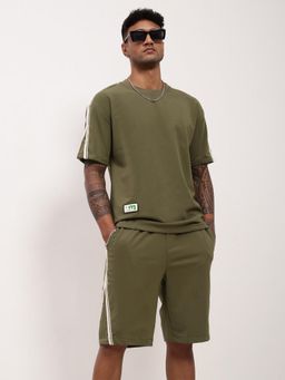 SHOWOFF - Mens Olive Solid Co-Ord (Set of 2)