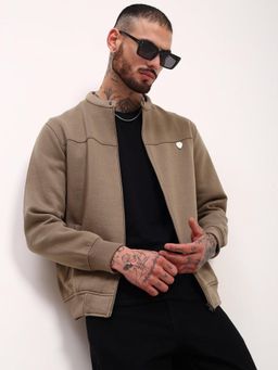 SHOWOFFFF - Men's Khaki Solid Front-Open Sweatshirt
