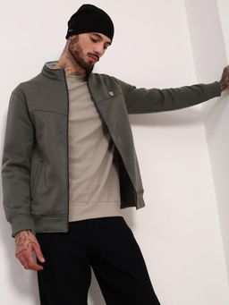 SHOWOFFFF - Men's Grey Solid Front-Open Sweatshirt