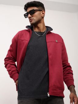 SHOWOFF - Men's Red Solid Front-Open Sweatshirt