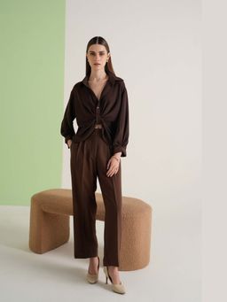 The Dapper Lady - Mocha Tapered Solid Pants