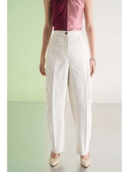 The Dapper Lady - Ivory Denim Barrel Solid Pants