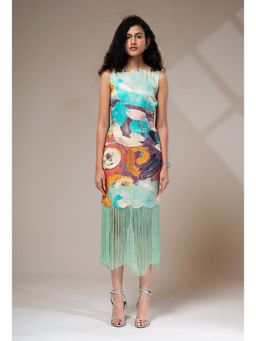 Advait - Riva Fringe Blue Midi Dress