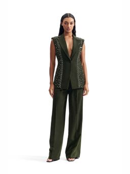 CILVR - Stud-Armour Sleeveless Green Blazer With Pant