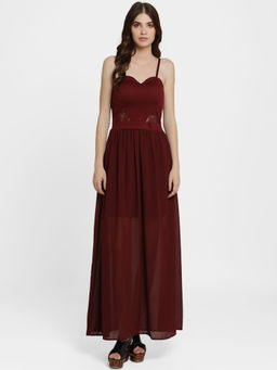 Kazo - Maroon Sweetheart Neck Hannah Dress