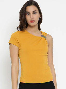 Kazo - Yellow One Sleeve Buckle Detail Top